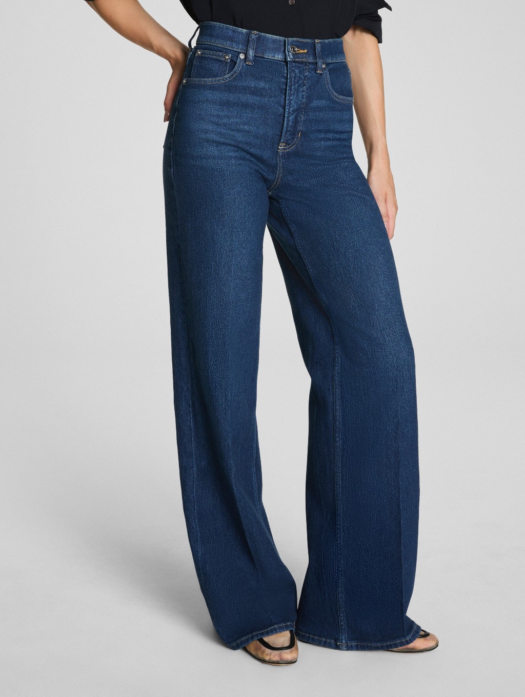 Spanx Dark Blue High-Rise Wide Leg Jeans Size Medium